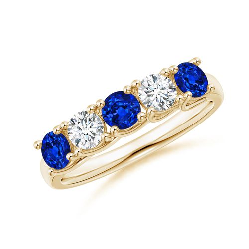 Angara 0.78 Carat Half Eternity Five Stone Sapphire and Diamond Wedding Band in 18K Yellow Gold