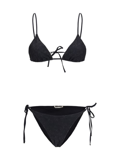 Floral-Embroidered Bikini — Black