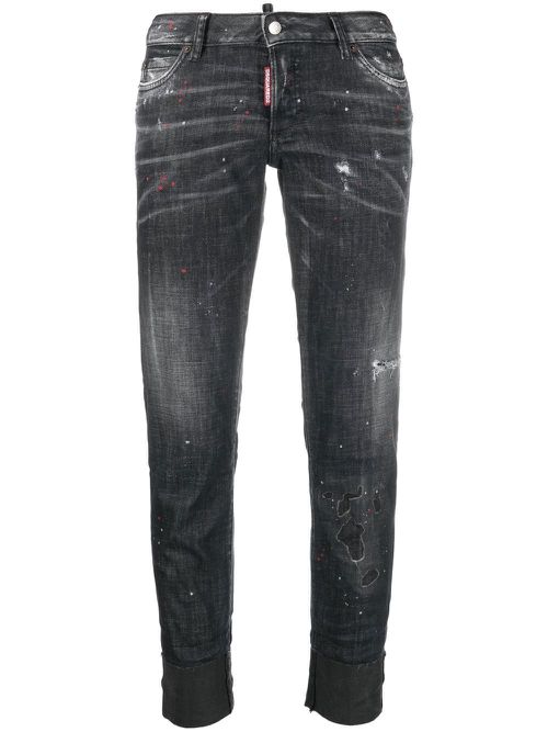 Splatter-detailed cropped jeans - Black