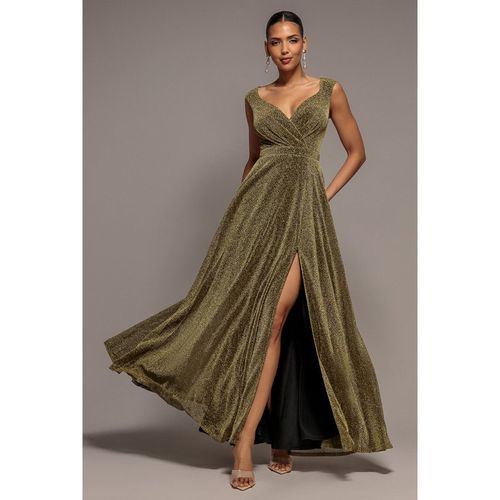 Goddiva Crossover Lurex Glitter Maxi Dress - Brown