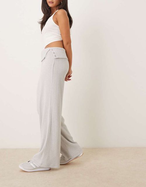Brushed rib trouser with fold over detail in grey