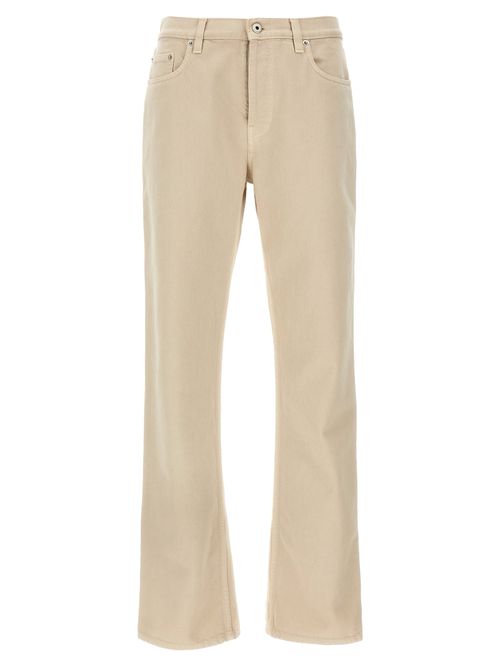 Cotton Straight-Leg Trousers — Beige