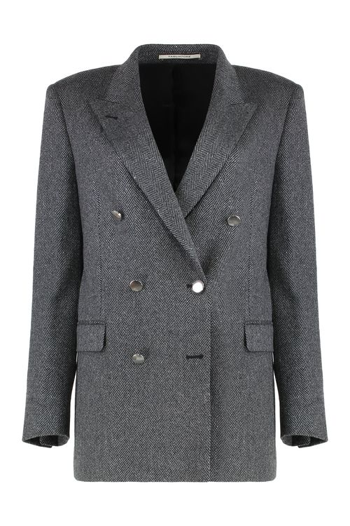 Tagliatore Double-Breasted Herringbone Wool-Blend Jacket with Lance Lapels