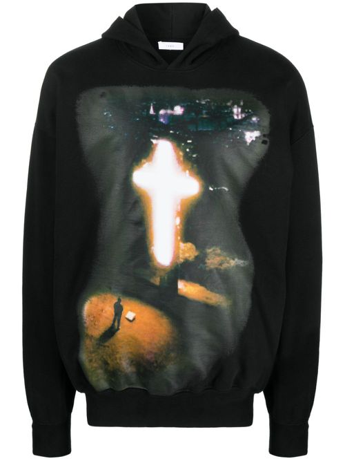 Photograph-print cotton hoodie - Black