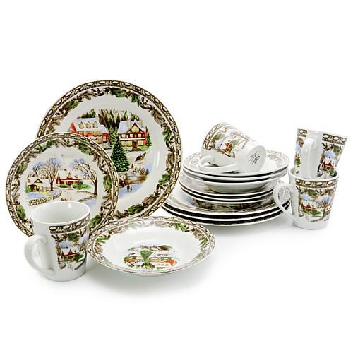 Home Christmas Toile 16-Piece Dinnerware Set