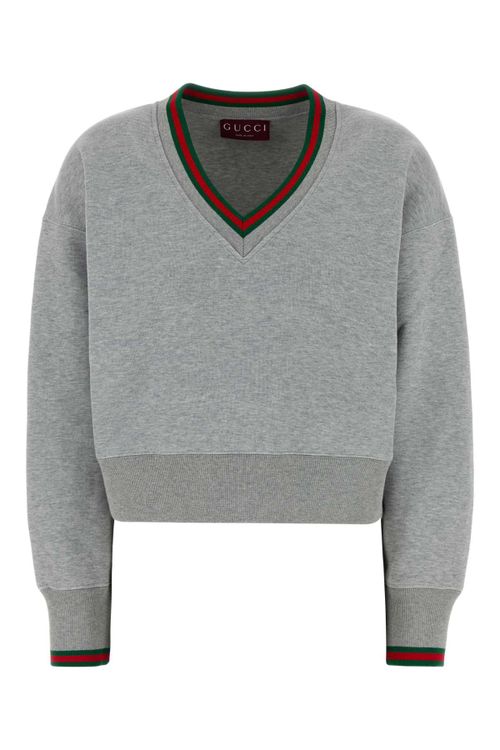 Web-Trim Cotton Blend Sweatshirt — Gray