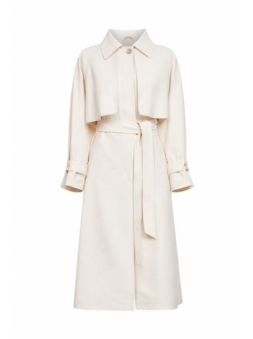Crinkle-Woven Polyester Trench Coat — Ivory