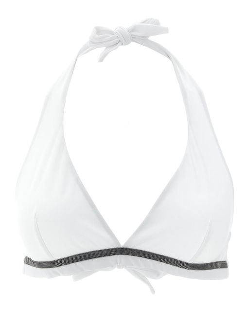 Monile-Trimmed Technical Jersey Bikini Top — White