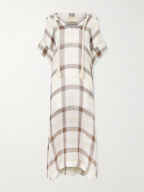 Hooded Checked Linen-blend Crepon Kaftan - Multi