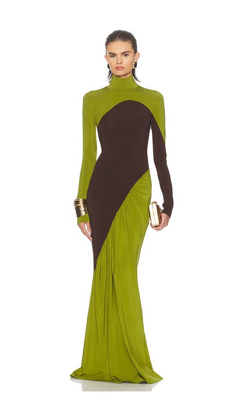 Helsa The Abstraction Color Blocked Jersey Dress in Green,Chocolate. - XS also in L, M