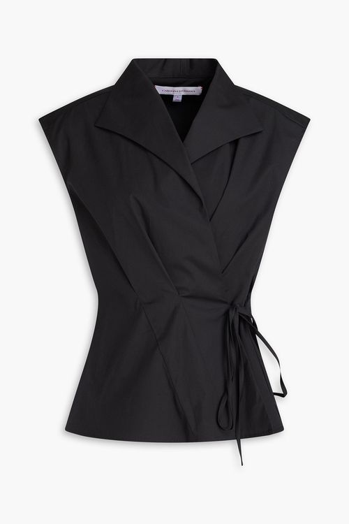 Cotton-poplin wrap top - Black - US 14