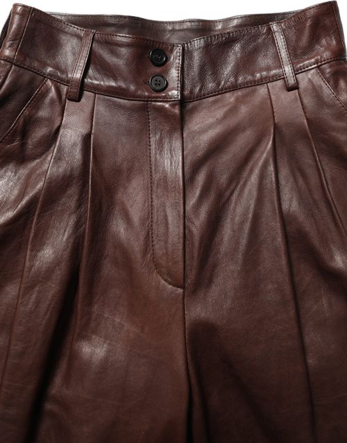 Lamb Leather High-Waist Trousers — Brown