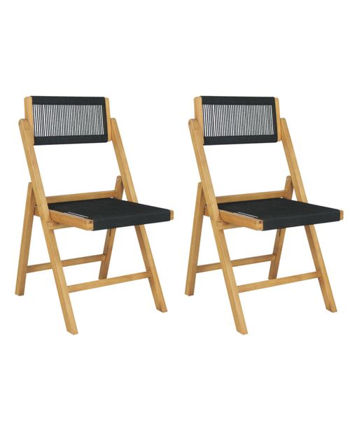 Olivier Coastal Modern Wood Roped Folding Chair with Adjustable Back, Black/Natural (Set of 2) - Black