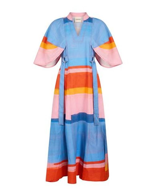 Woman Maxi dress Light blue Size L Linen, Cotton