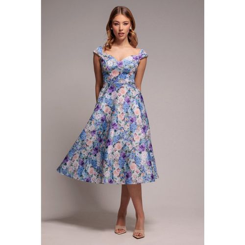 Goddiva Floral Print A-Line Sweetheart Midi Dress - Sage Green