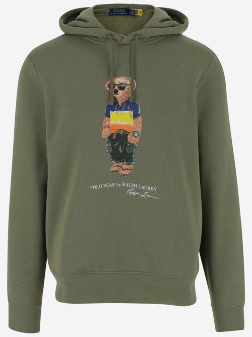 Cotton Blend Sweatshirt With Polo Bear Print