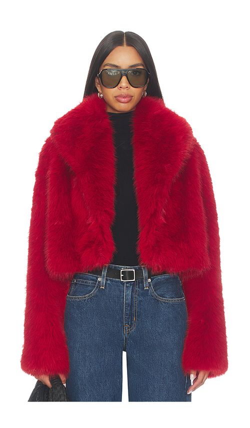 Nakedvice The Delaney Cropped Fur Jacket in Red. S also in XS