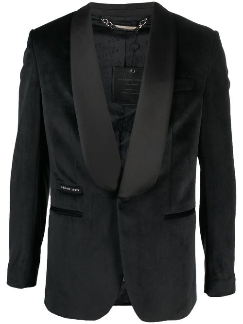 Single-breasted velvet blazer - Black