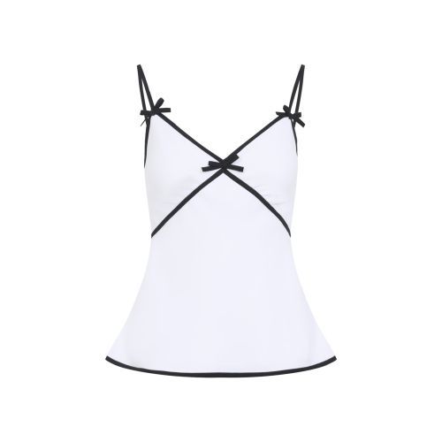 White Solid V Neck Top