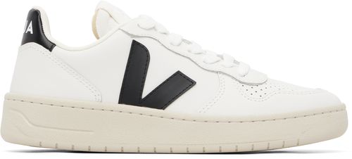 White & Black V-10 Leather Sneakers