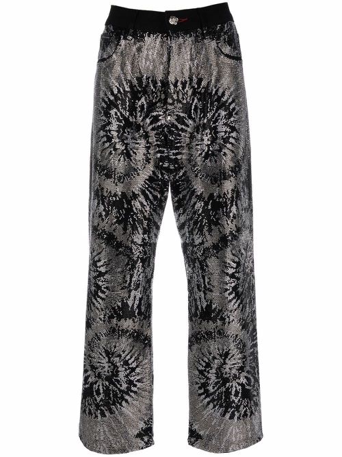 Embellished wide-leg jeans - Black