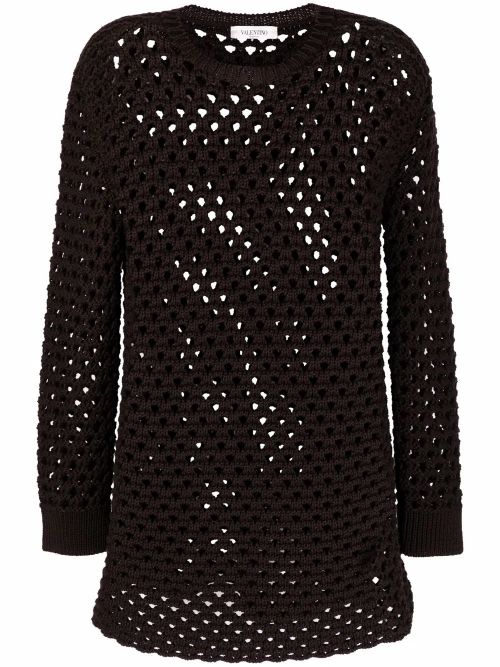 Open-Knit Cotton Sweater — Black