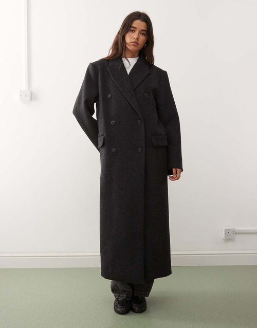 Logan wool blend oversized knee length coat in dark grey melange