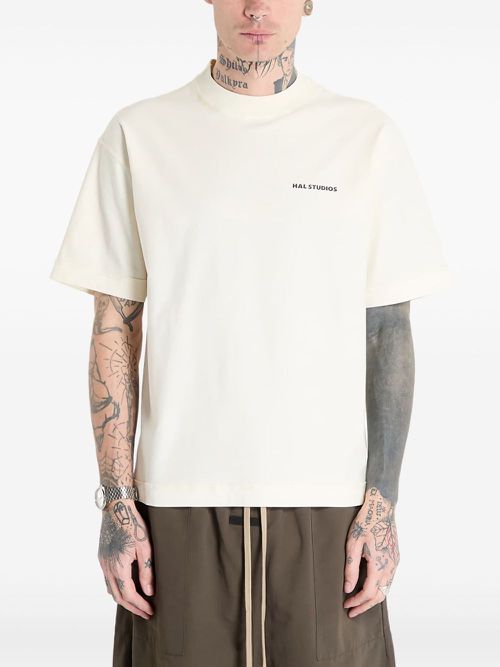 Logo-embroidered cotton T-shirt - Neutrals