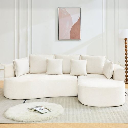Garvee 106" Curved Sectional Sofa with Throw Pillows, 4 Seater Luxury Chenille Cloud Modular Couch with Deep Seat, Boneless Compression Sofa for Modern Living Room, Office and Apartment, Beige