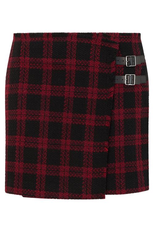 Short Tartan Mini Skirt with Front Buckles