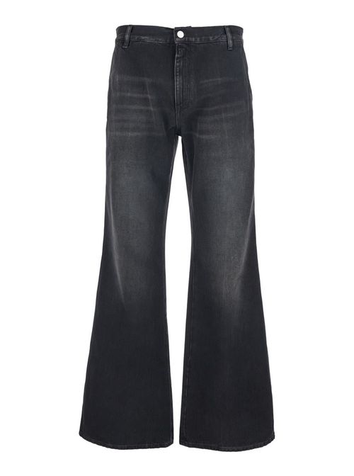 Black Jeans With Logo Patch Applied On The Back In Cotton Man