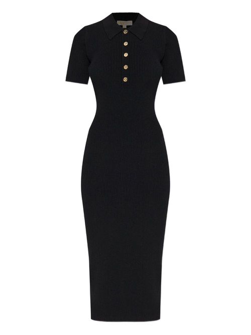 Ribbed polo dress - Black