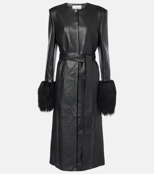 Shearling-trimmed leather coat