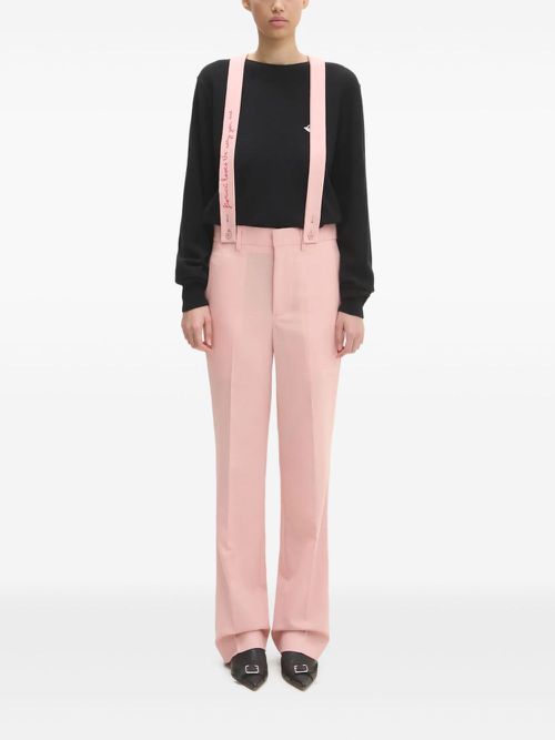 Wool embroidered-strap trousers - Pink