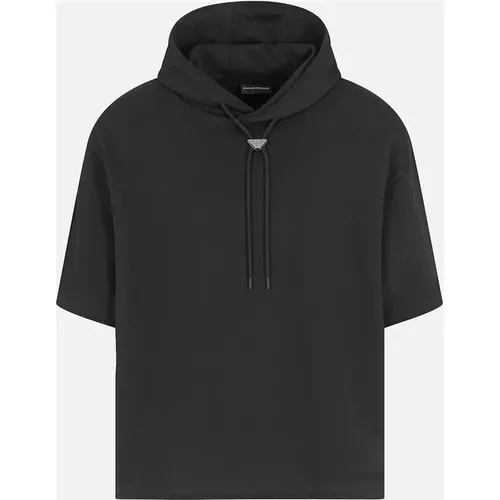 Emporio Armani Men's Boxy Fit Short Sleeved Hoodie Black - Size: 40/Regular