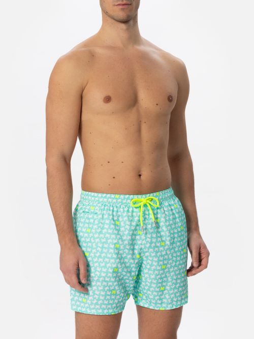 Man Light Fabric Swim Shorts With Crabs Print Green Swimshort - Men