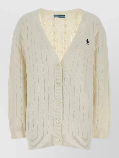 Prada - cotton cardigan cable knit v neck