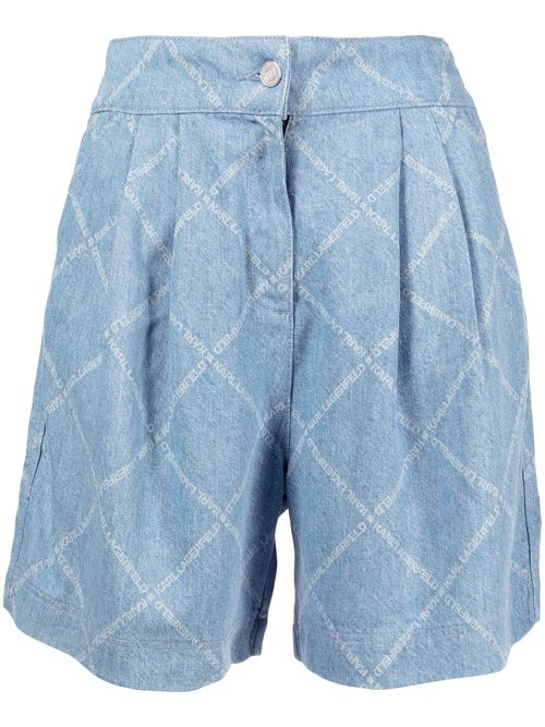 Logo-print denim shorts - Blue