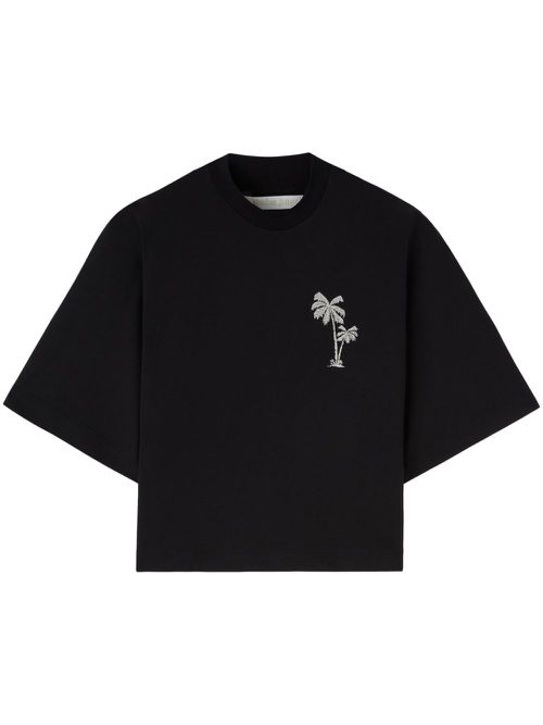 Palm-embroidery cropped T-shirt - Black