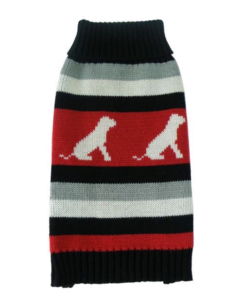Dog Patterned Stripe Fashion Ribbed Turtle Neck