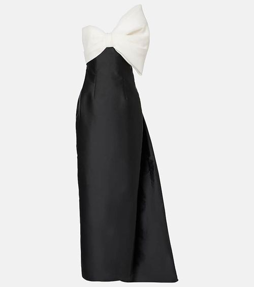 Bow-detail asymmetric draped gown