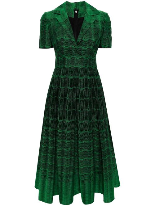Wave-embroidered cotton midi dress - Green
