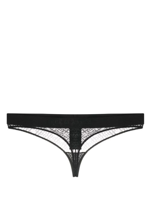 Logo-waistband lace thong - Black