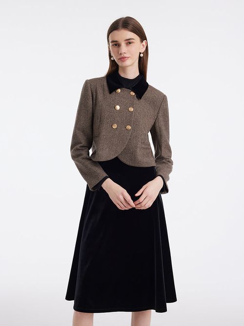 Washable Wool Double-Breasted Jacket And Skirt Two-Piece Set