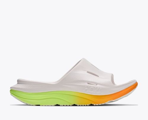 HOKA ORA Recovery Slide 3 Shoes in White/Neon Yuzu