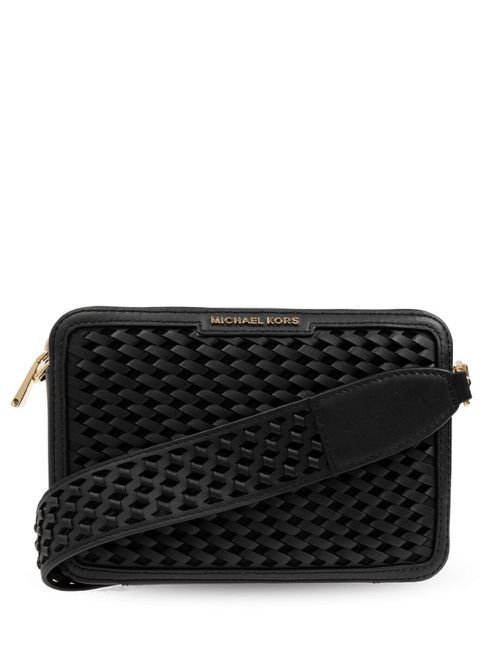 Woven leather cross body bag - Black