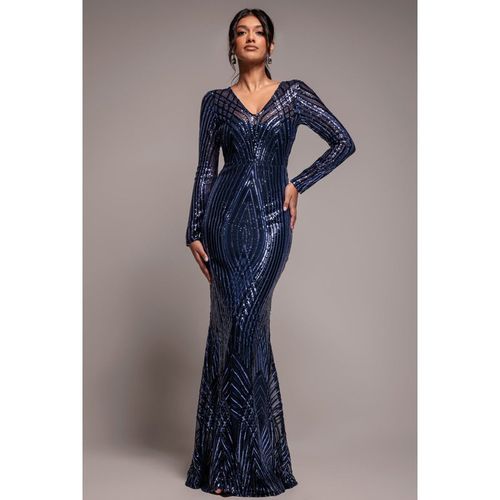 Goddiva Two Toned V Neck Sequin Maxi - Navy