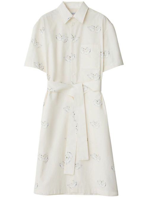 Swan-print cotton dress - White