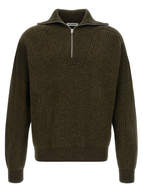Half-Zip Ribbed Wool Cardigan — Green