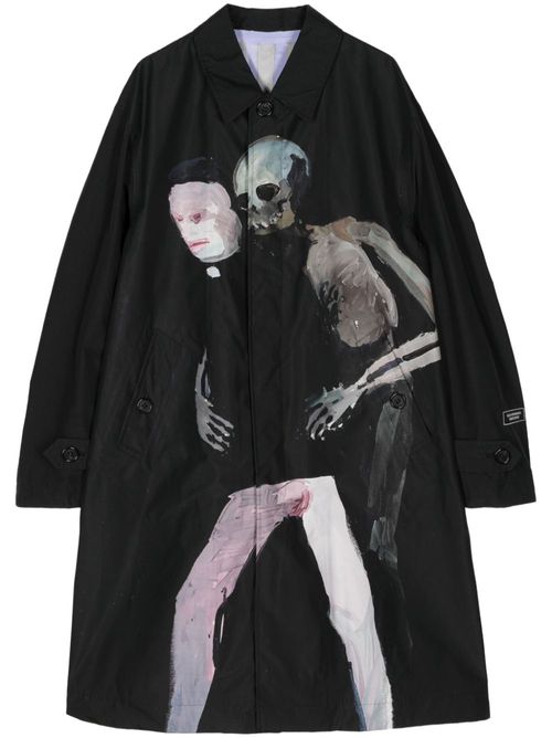 Graphic-print parka coat - Black